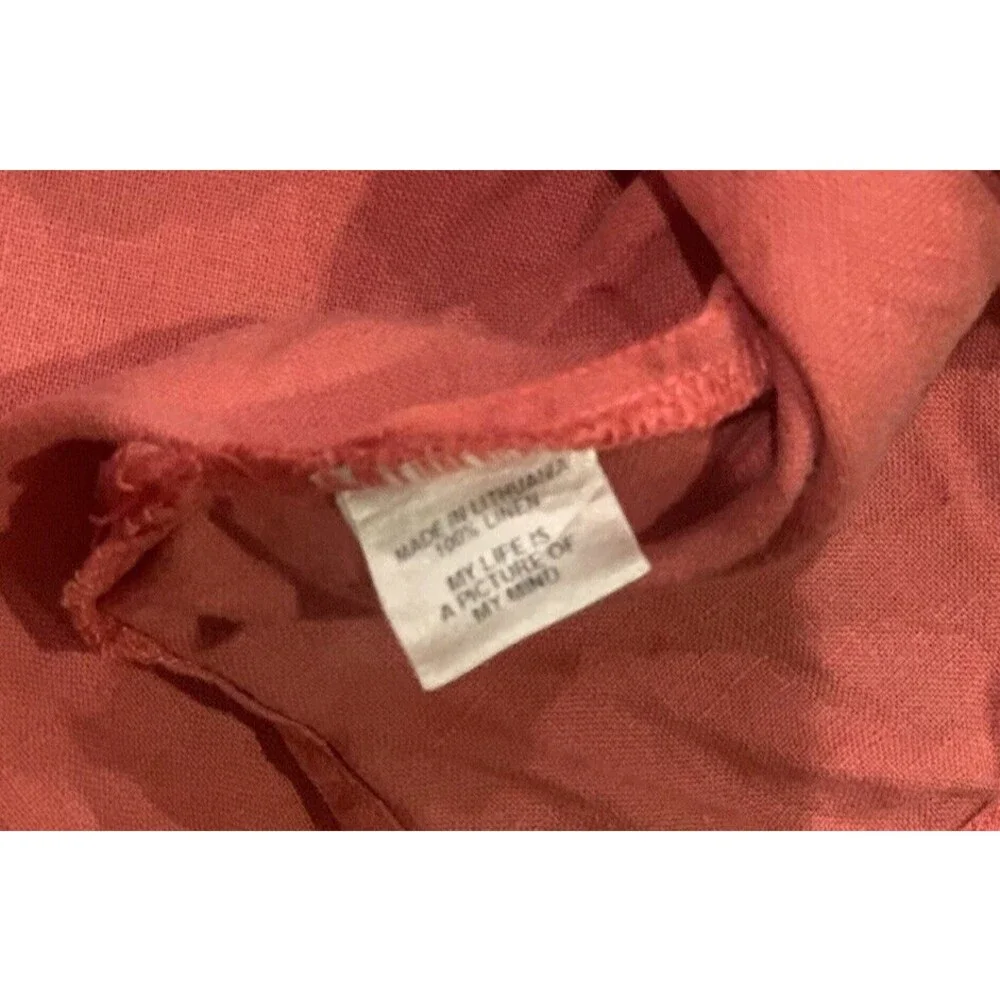 Flax Shirt Womens Size Small Red Linen Short Sleeve Round Neck Casual Top - Picture 4 of 4